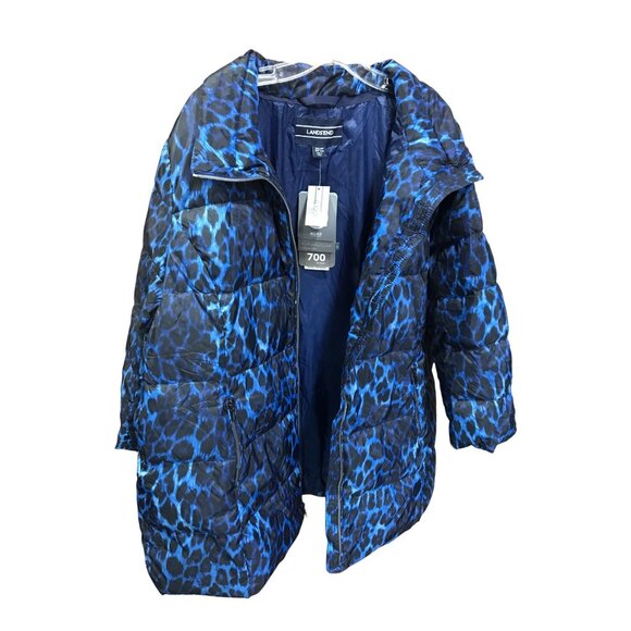 Lands End Royal Blue Leopard Pattern Zipper‎ Front - Picture 2 of 5